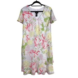 Scarlett Floral Print Dress Knee Length Short Sleeve Ruffle Trim Women's Size 16